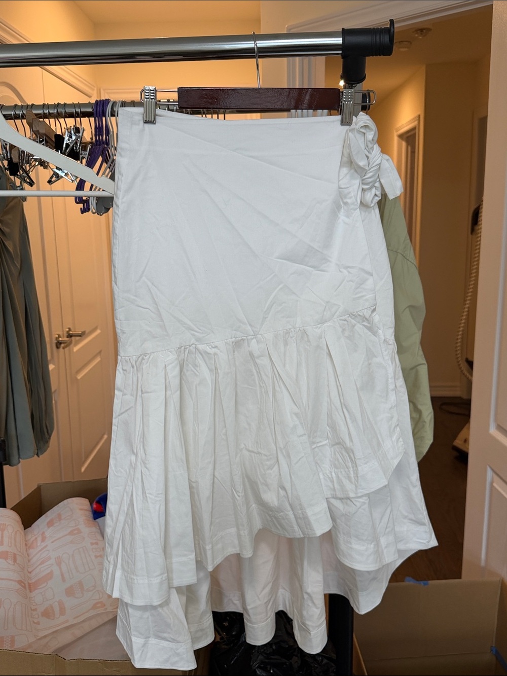 Banana Republic White High-Low Ruffle Wrap Skirt